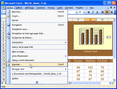 Ouvrez le fichier Excel puis cliquez sur Fichier-Imprimer... du menu principal de l'application.