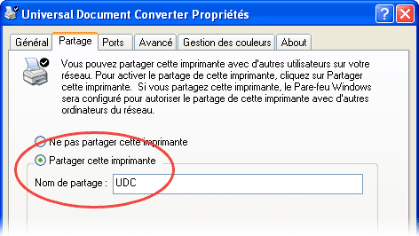 Partager Universal Document Converter comme imprimante réseau