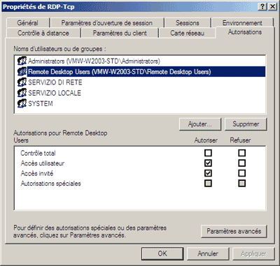 Mentionner les utilisateurs de Terminal Services