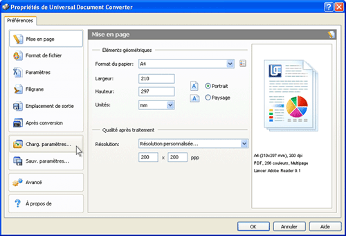 On the settings panel, click Load Properties