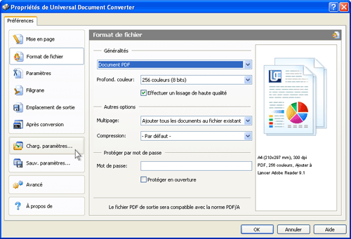 Modification du format du fichier image de sortie