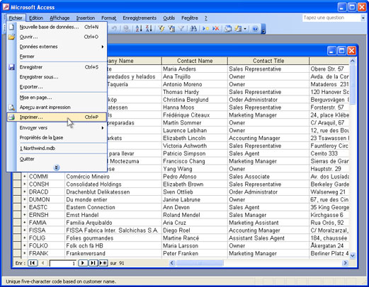 Ouvrez le fichier Microsoft Access puis cliquez sur Fichier-Imprimer... du menu principal de l'application.