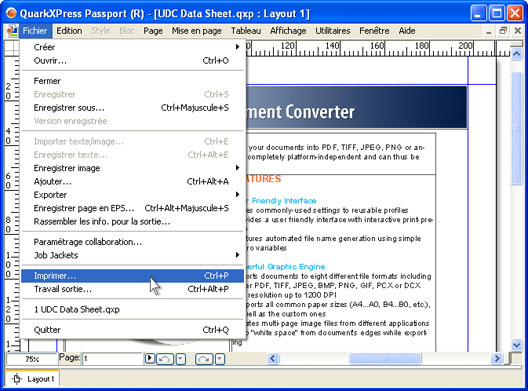 Ouvrez le fichier QuarkXpress puis cliquez sur Fichier-Imprimer... du menu principal de l'application.